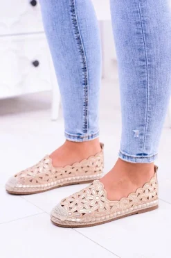 Discount Boto Lu Boo Damskie Baleriny Złote Espadryle w Kwiaty Macarena