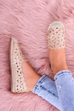 Discount Boto Lu Boo Damskie Baleriny Złote Espadryle w Kwiaty Macarena