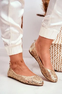 Baleriny Klasyczne>Boto Lu Boo Damskie Baleriny Złote Ażurowe Plecione Carry