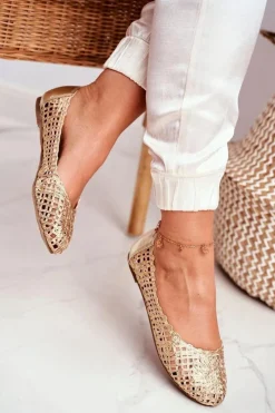 Baleriny Klasyczne>Boto Lu Boo Damskie Baleriny Złote Ażurowe Plecione Carry