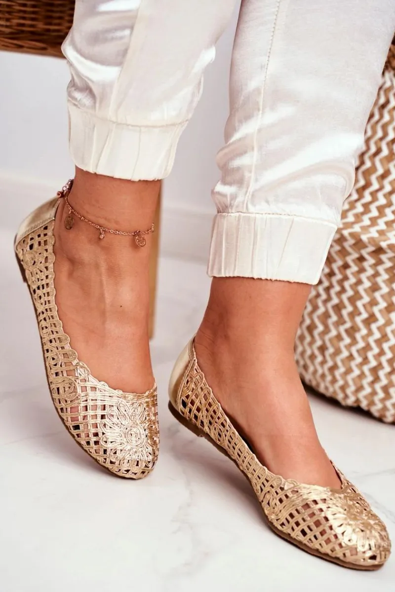 Baleriny Klasyczne>Boto Lu Boo Damskie Baleriny Złote Ażurowe Plecione Carry
