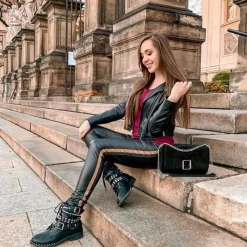 Clearance Lu Boo Damskie Botki Verona Z Ćwiekami Kolce Klamry Rock Damskie Botki Sznurowane|Botki Płaskie