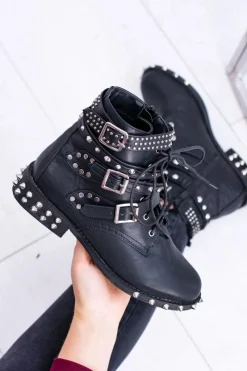 Clearance Lu Boo Damskie Botki Verona Z Ćwiekami Kolce Klamry Rock Damskie Botki Sznurowane|Botki Płaskie