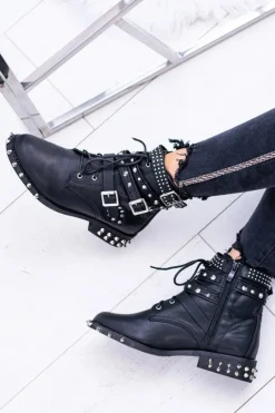 Clearance Lu Boo Damskie Botki Verona Z Ćwiekami Kolce Klamry Rock Damskie Botki Sznurowane|Botki Płaskie