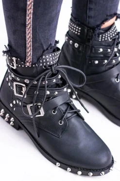 Clearance Lu Boo Damskie Botki Verona Z Ćwiekami Kolce Klamry Rock Damskie Botki Sznurowane|Botki Płaskie