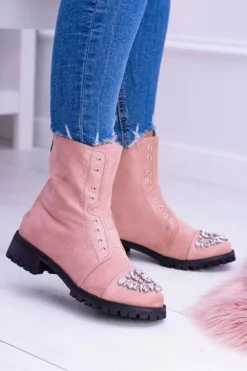 New Boto Lu Boo Damskie Botki Za Kostkę z Cyrkoniami Pudrowy Róż Carrie