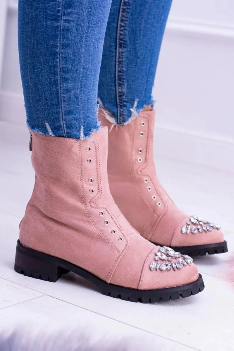 New Boto Lu Boo Damskie Botki Za Kostkę z Cyrkoniami Pudrowy Róż Carrie
