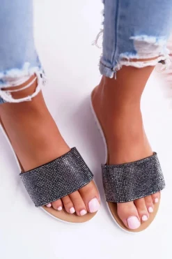 Klapki Damskie Klasyczne>Boto Lu Boo Damskie Czarne Klapki Z Cekinami Goodies