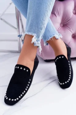 Baleriny Klasyczne>Boto Lu Boo Damskie Czarne Lordsy Baleriny z Dżetami Planta