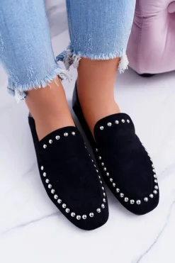 Baleriny Klasyczne></noscript>Boto Lu Boo Damskie Czarne Lordsy Baleriny z Dżetami Planta