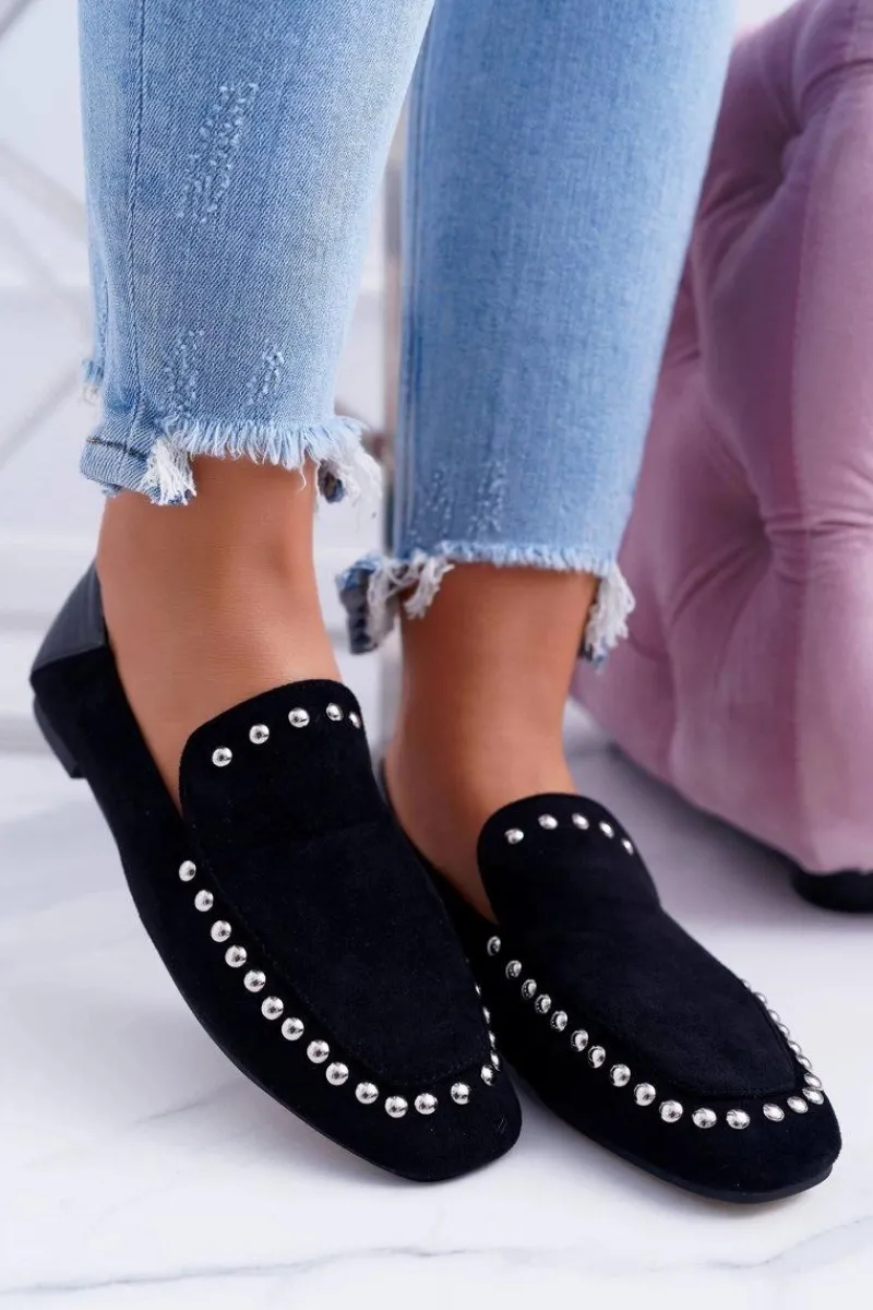 Best Lu Boo Damskie Czarne Lordsy Baleriny z Dżetami Planta Damskie Mokasyny Damskie Zamszowe