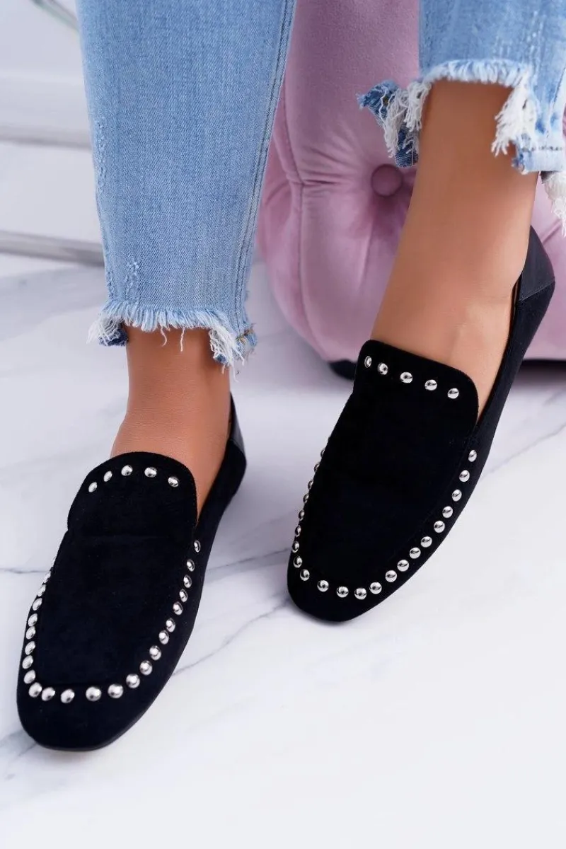 Best Lu Boo Damskie Czarne Lordsy Baleriny z Dżetami Planta Damskie Mokasyny Damskie Zamszowe