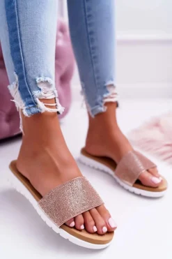 Discount Boto Lu Boo Damskie Klapki Z Cekinami Champagne Goodies