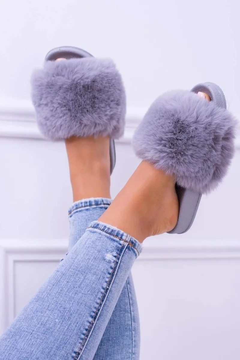 Sale Lu Boo Damskie Klapki Z Futerkiem Szare Fur XXL Damskie Klapki Z Futerkiem|Klapki Damskie Klasyczne