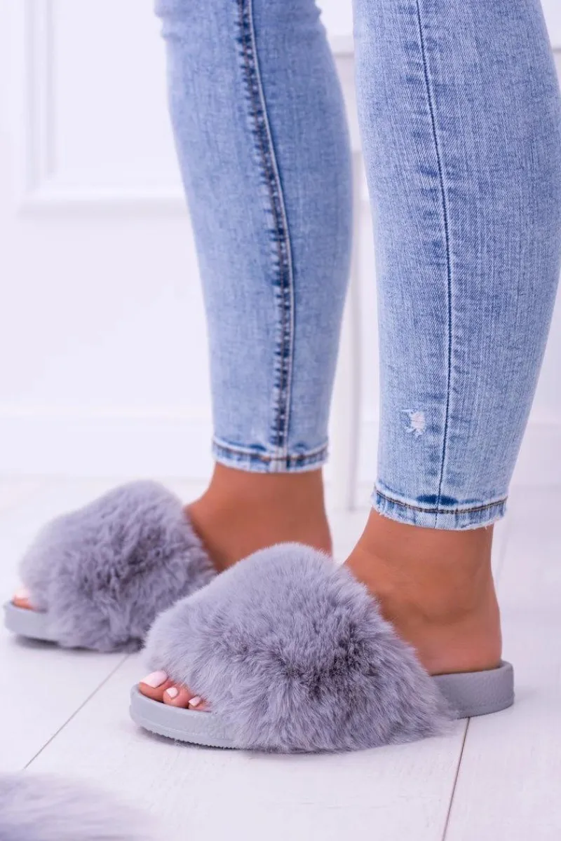 Sale Lu Boo Damskie Klapki Z Futerkiem Szare Fur XXL Damskie Klapki Z Futerkiem|Klapki Damskie Klasyczne