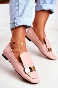 Mokasyny Damskie Skórzane>Boto Lu Boo Damskie Lordsy Różowe Złota Blaszka Harlem