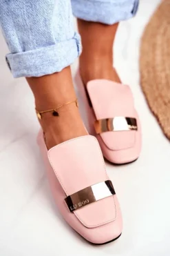 Mokasyny Damskie Skórzane>Boto Lu Boo Damskie Lordsy Różowe Złota Blaszka Harlem