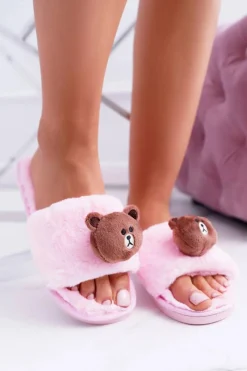 Online Boto Lu Boo Damskie Pluszowe Klapki Z Misiem Teddy Różowe