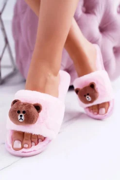 Online Boto Lu Boo Damskie Pluszowe Klapki Z Misiem Teddy Różowe