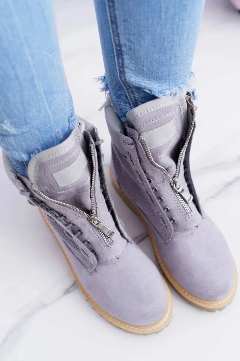 Clearance Boto Lu Boo Damskie Szare Zamszowe Timberki Trapery Suwaki Nancy