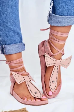 Sale Boto Lu Boo Damskie Wiązane Sandały Japonki Pudrowy Róż Mara