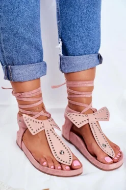 Sale Boto Lu Boo Damskie Wiązane Sandały Japonki Pudrowy Róż Mara