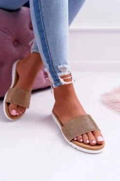 Online Boto Lu Boo Damskie Złote Klapki Z Cekinami Goodies