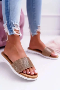 Online Boto Lu Boo Damskie Złote Klapki Z Cekinami Goodies