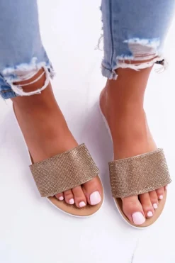 Online Boto Lu Boo Damskie Złote Klapki Z Cekinami Goodies