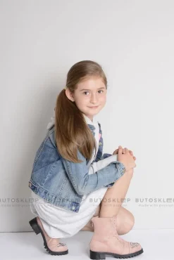 Dziewczęce></noscript>Boto Lu Boo Dziecięce Botki Za Kostkę z Cyrkoniami Pudrowy Róż LittleCarrie