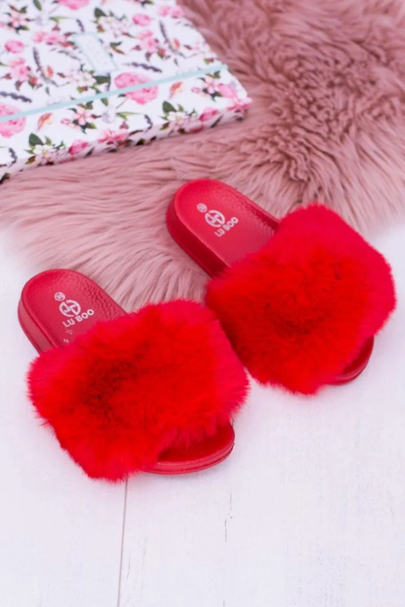 Dziewczęce|Klapki Z Futerkiem>Boto Lu Boo Dziecięce Czerwone Klapki Z Futerkiem Fur XXL Poli