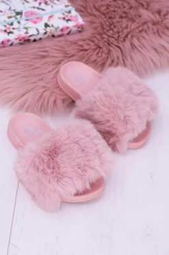 Hot Lu Boo Dziecięce Różowe Klapki Z Futerkiem Fur XXL Poli Damskie Dziewczęce|Klapki Z Futerkiem