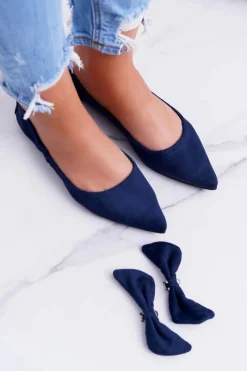Online LU BOO Granatowe Balerinki Moments z Odpinaną Kokardą Damskie Baleriny Klasyczne