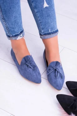 Discount Lu Boo Granatowe Baleriny W Szpic Lordsy Zamsz Feliciano Damskie Baleriny Klasyczne