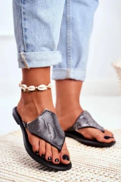 Online Lu Boo Gumowe Damskie Klapki Czarne Japonki Z Cekinami Anika Damskie Klapki Damskie Japonki