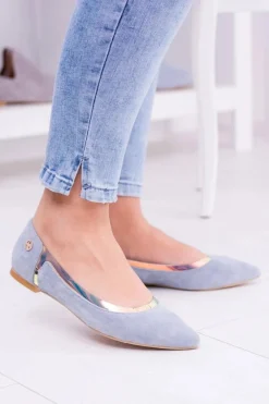 Lu Boo Niebieskie Transparentne Holograficzne Balerinki w Szpic Lison Damskie Baleriny Klasyczne