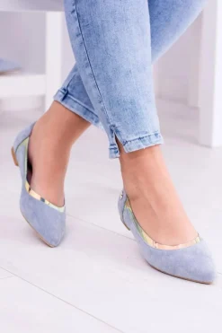 Lu Boo Niebieskie Transparentne Holograficzne Balerinki w Szpic Lison Damskie Baleriny Klasyczne