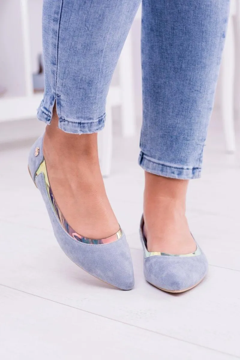 Lu Boo Niebieskie Transparentne Holograficzne Balerinki w Szpic Lison Damskie Baleriny Klasyczne