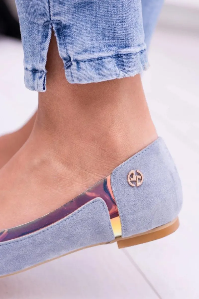 Lu Boo Niebieskie Transparentne Holograficzne Balerinki w Szpic Lison Damskie Baleriny Klasyczne