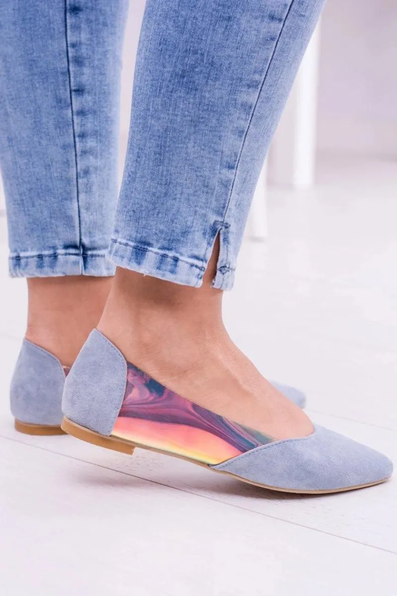 Clearance Boto Lu Boo Niebieskie Transparentne Holograficzne Balerinki w Szpic Venessa