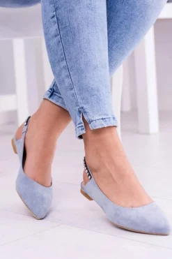 Baleriny Klasyczne>Boto Lu Boo Niebieskie Zamszowe Balerinki w Szpic Cyrkonie Macron