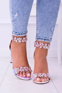 Sale Boto Lu Boo Opalizujące Niebiesko Srebrne Sandały Cyrkonie Lambada