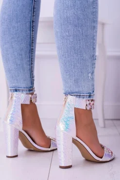 Sale Boto Lu Boo Opalizujące Niebiesko Srebrne Sandały Cyrkonie Lambada