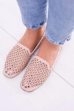 Clearance Lu Boo Różowe Ażurowe Baleriny Lordsy Ćwieki Carmar Damskie Mokasyny Damskie Zamszowe|Baleriny Klasyczne