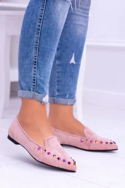 Hot Lu Boo Różowe Lordsy Opalizujące Dżety Zamsz Spike Damskie Baleriny Klasyczne