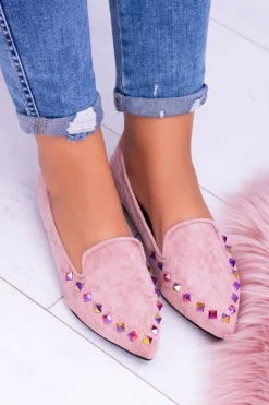 Hot Lu Boo Różowe Lordsy Opalizujące Dżety Zamsz Spike Damskie Baleriny Klasyczne