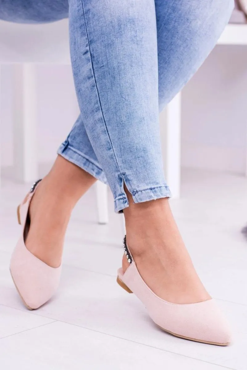 Online Lu Boo Różowe Zamszowe Balerinki w Szpic Cyrkonie Macron Damskie Baleriny Klasyczne