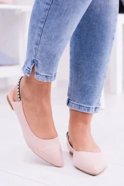 Online Lu Boo Różowe Zamszowe Balerinki w Szpic Cyrkonie Macron Damskie Baleriny Klasyczne