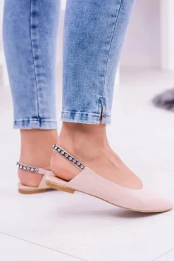 Online Lu Boo Różowe Zamszowe Balerinki w Szpic Cyrkonie Macron Damskie Baleriny Klasyczne