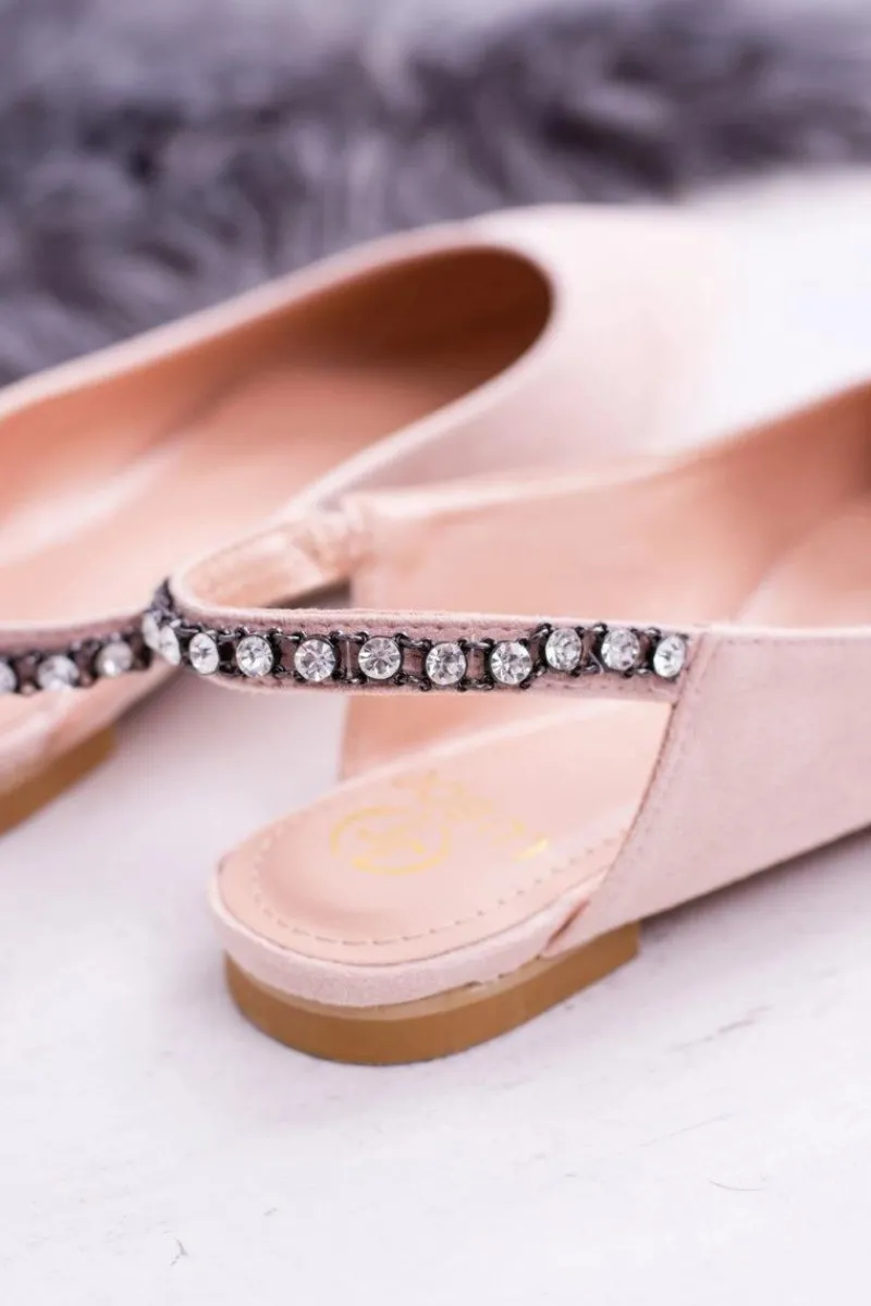 Online Lu Boo Różowe Zamszowe Balerinki w Szpic Cyrkonie Macron Damskie Baleriny Klasyczne